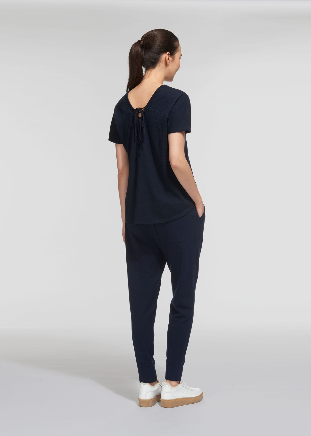 Lace Back Relaxed Tshirt Navy