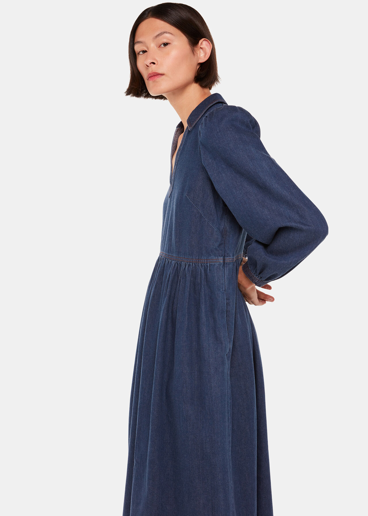 Denim Rina Trapeze Dress | WHISTLES | Whistles UK