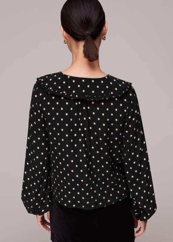 Black Spot Print Collar Top