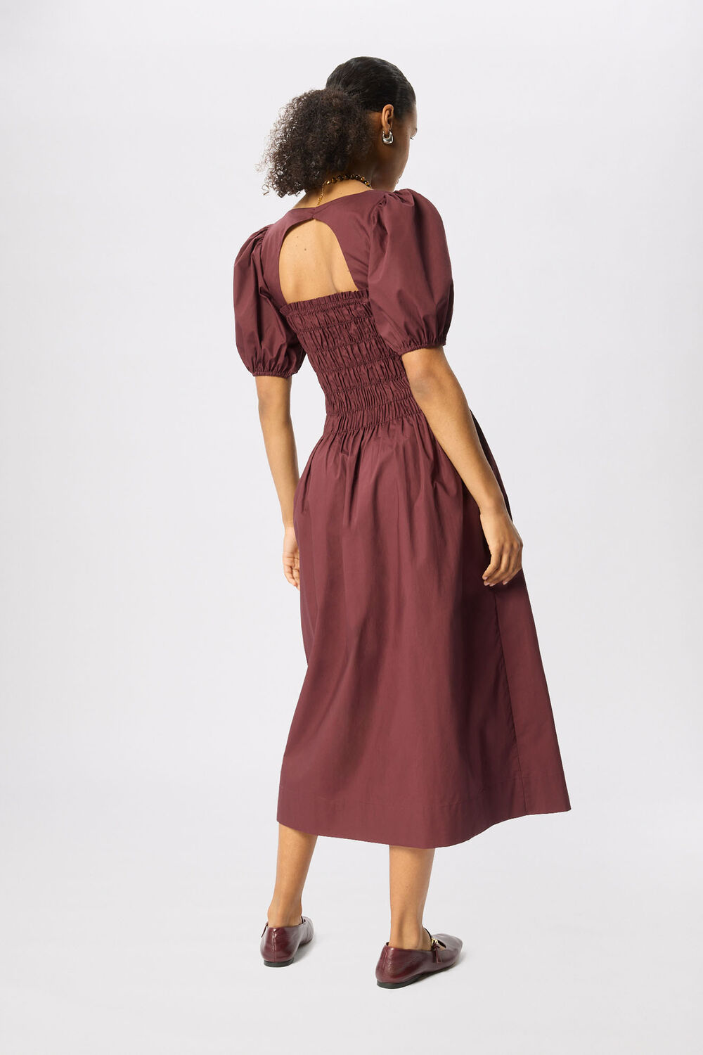 Plum Cotton Ruched Bodice Dress