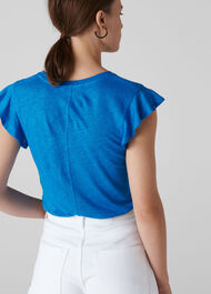 Frill Sleeveless Linen Top Blue