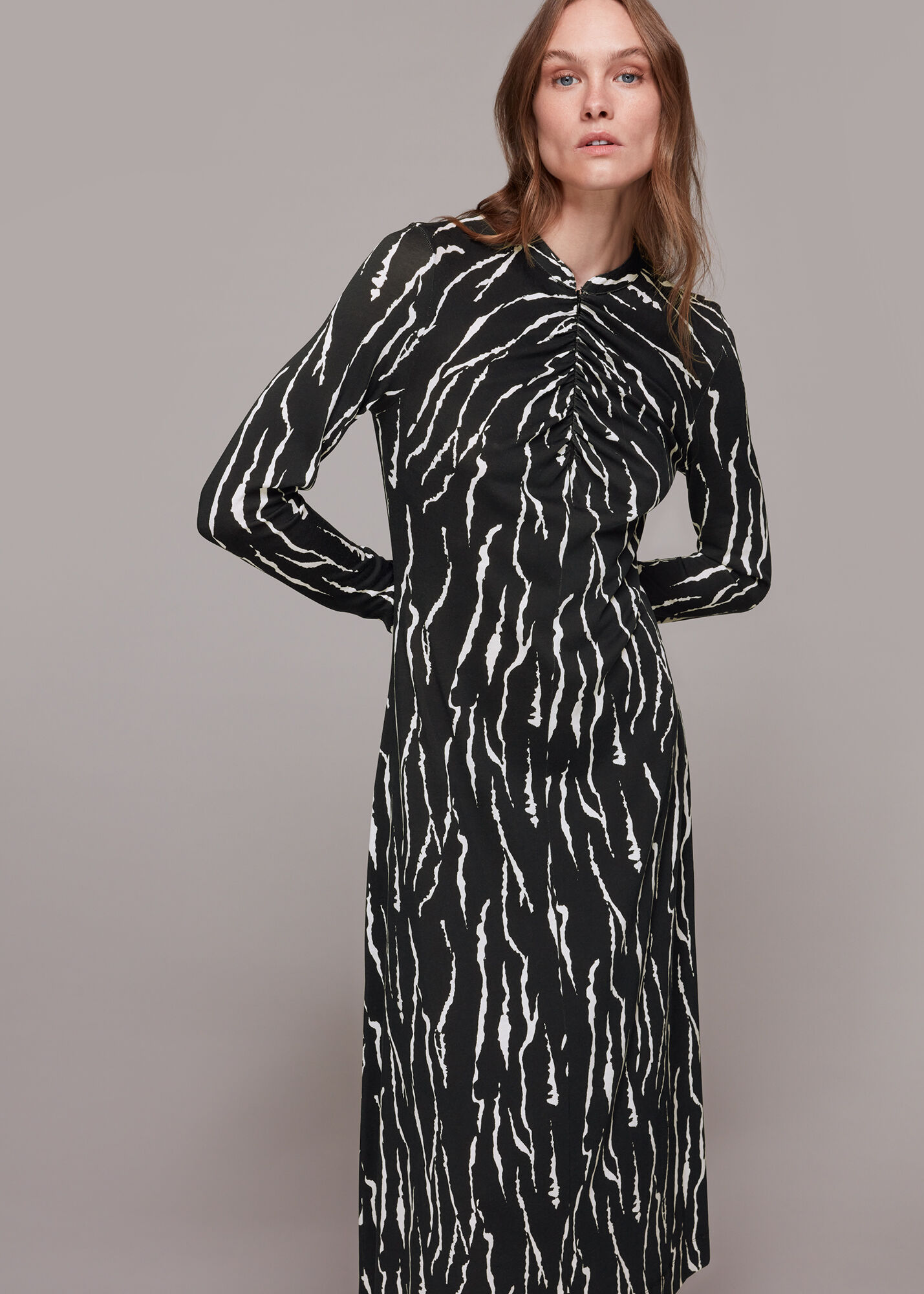 Black/White Rumi Vertical Tiger Midi Dress | WHISTLES