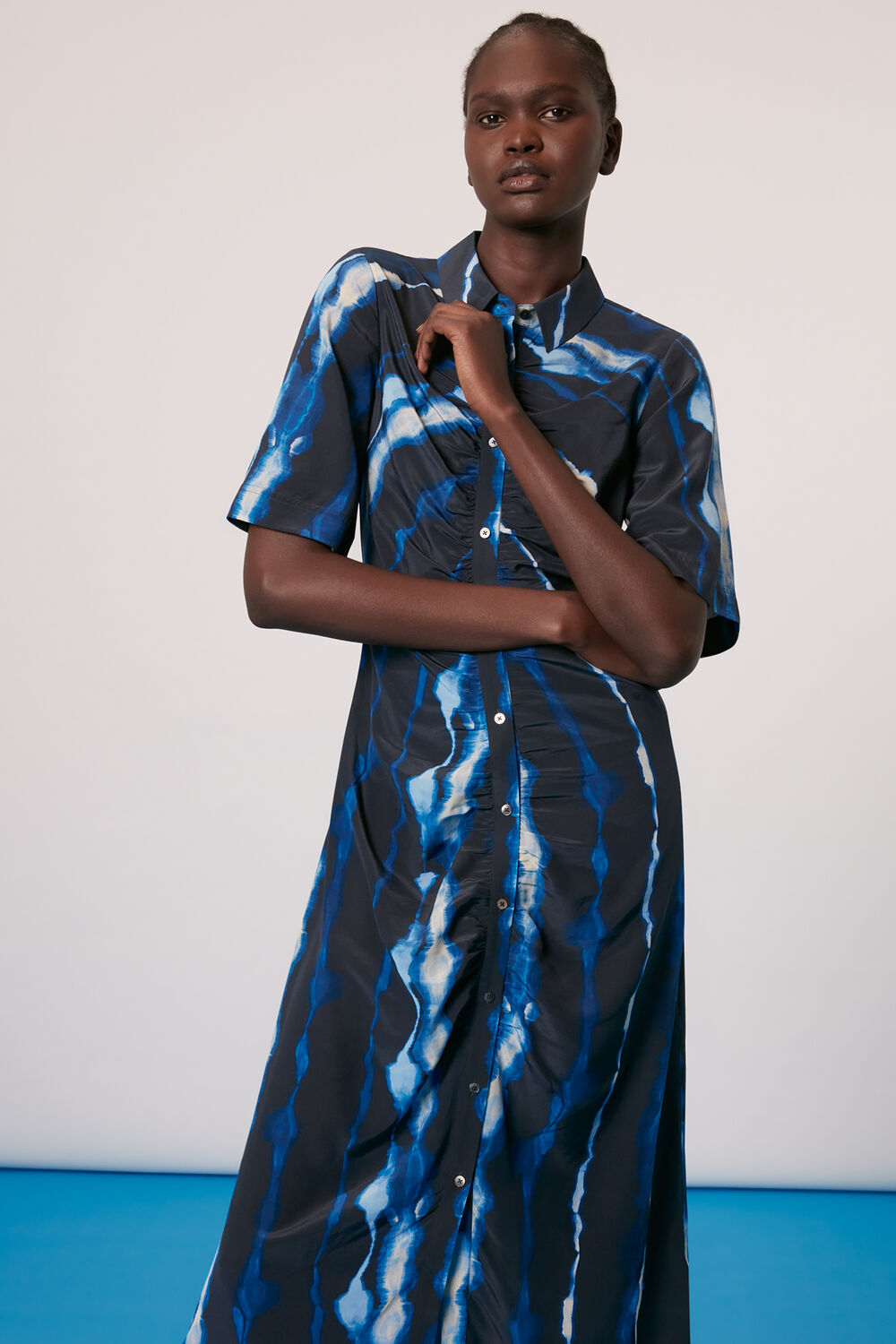 Shibori Print Silk Midi Dress