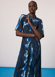 Shibori Print Silk Midi Dress