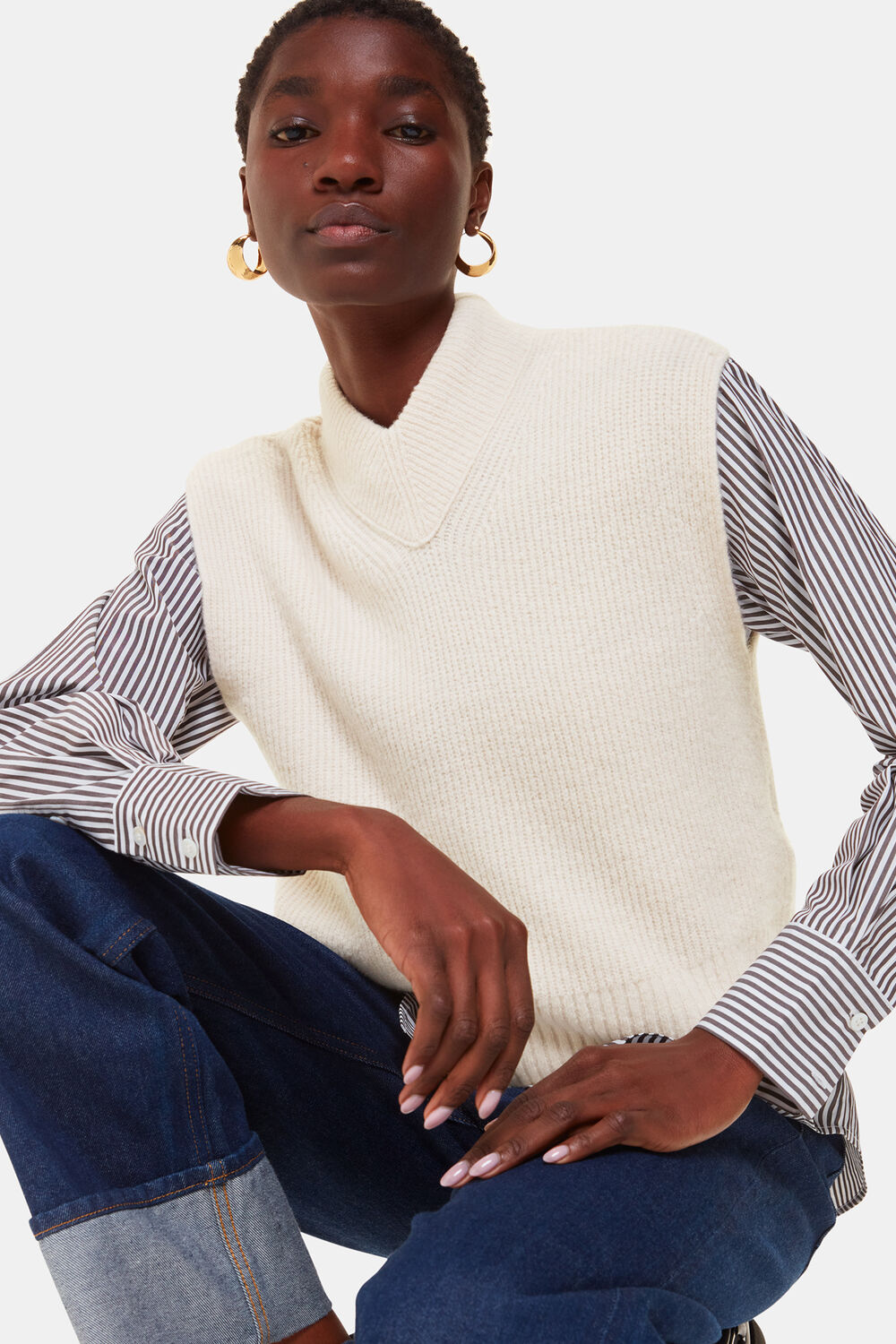 High V Neck Wool Mix Tank