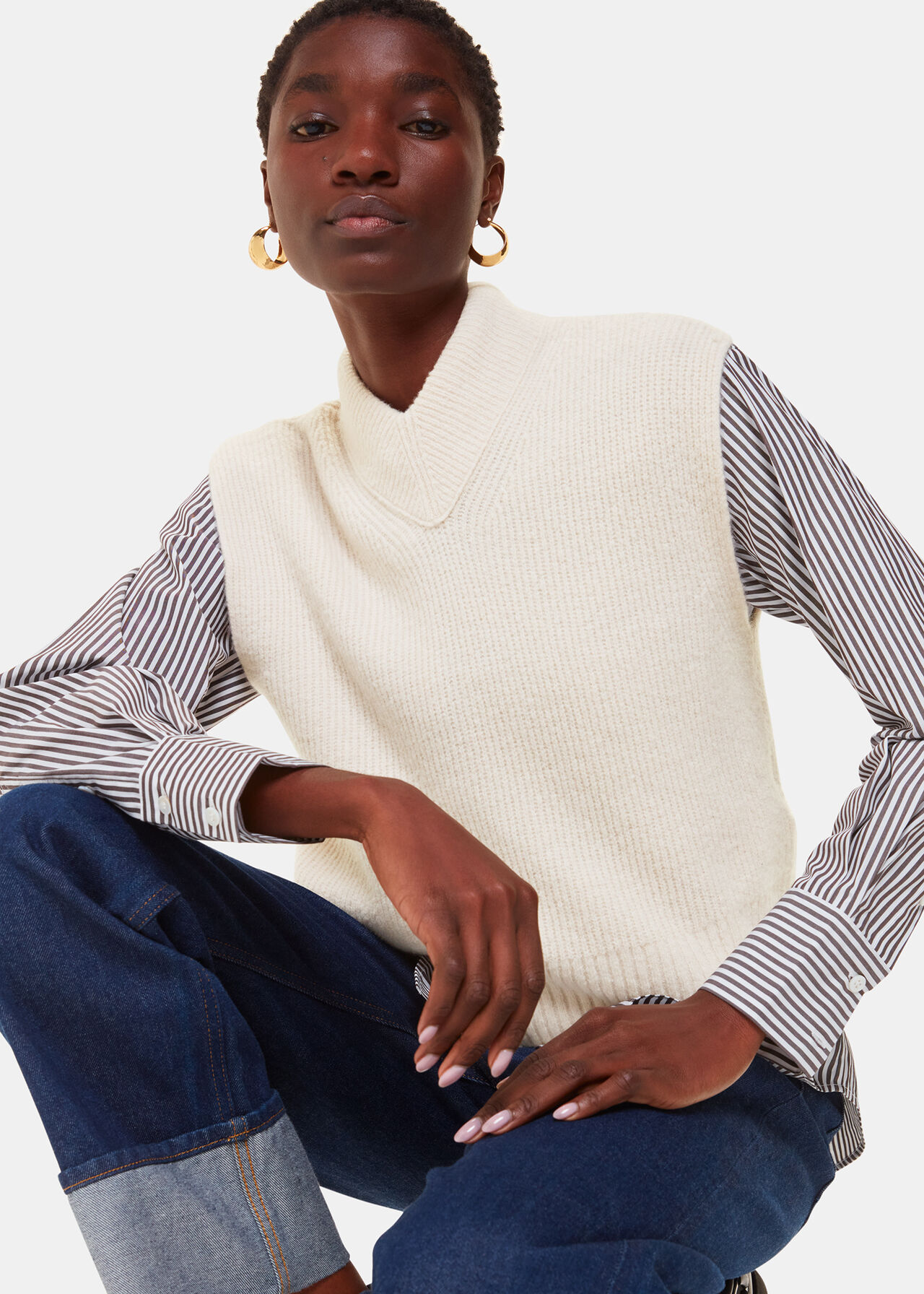 High V Neck Wool Mix Tank