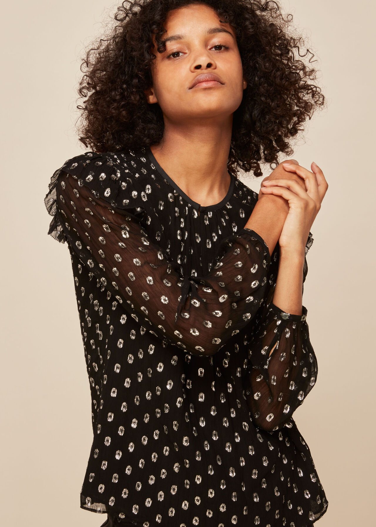 Black Metallic Dobby Sophia Top | WHISTLES