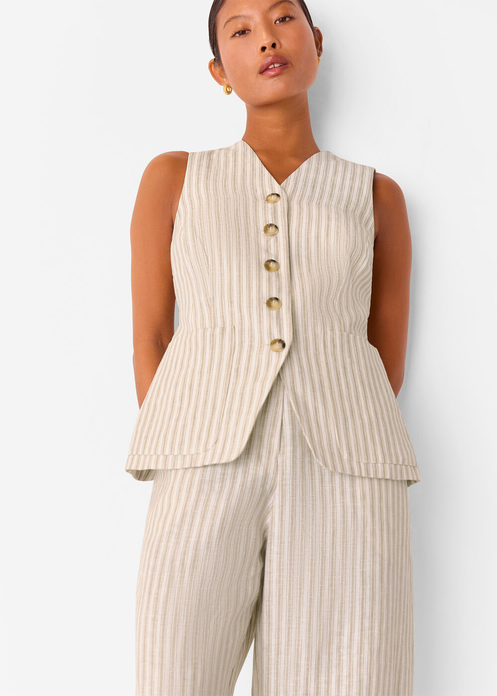 Petite Linen Stripe Trouser