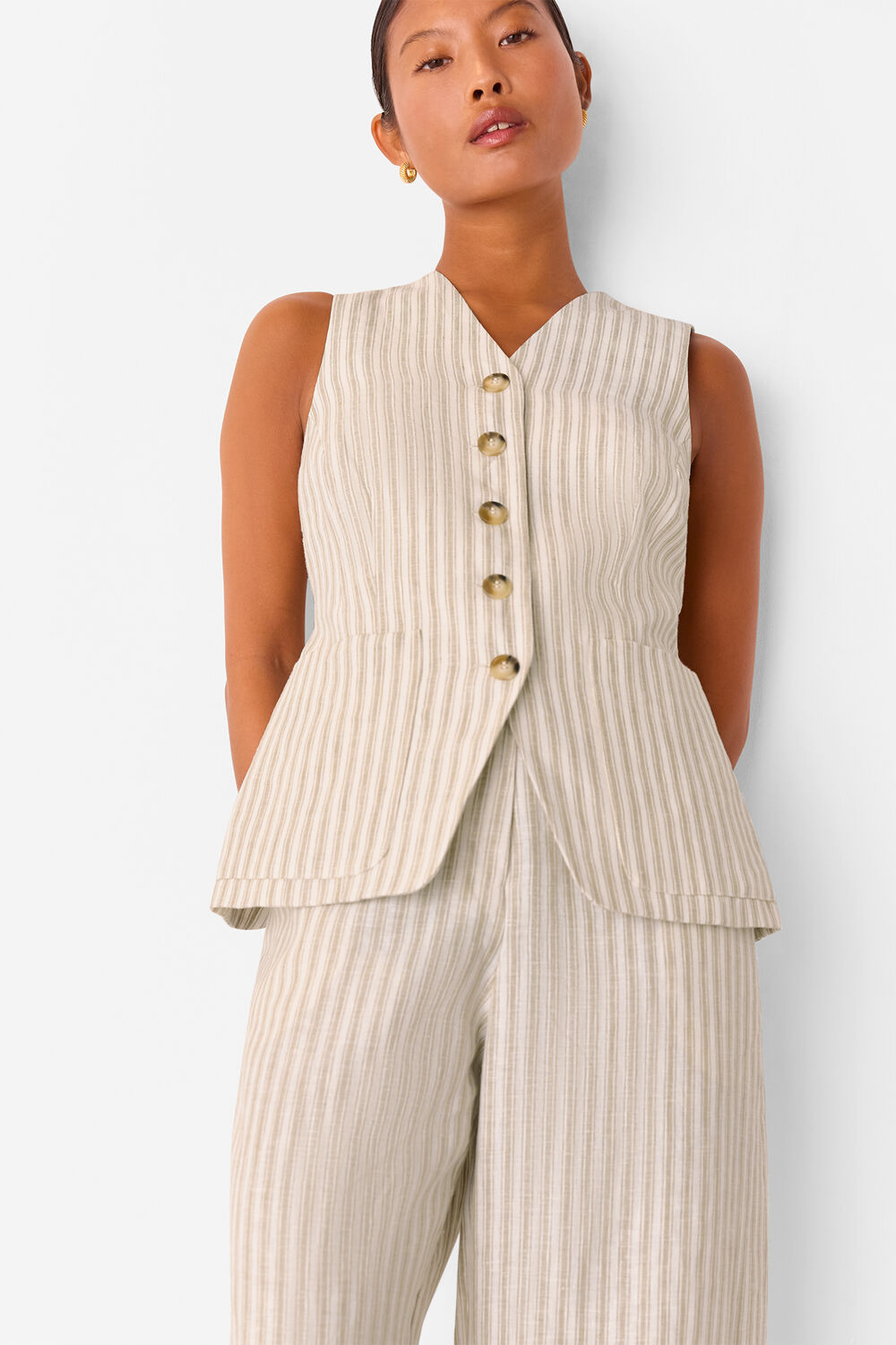 Petite Linen Stripe Trouser