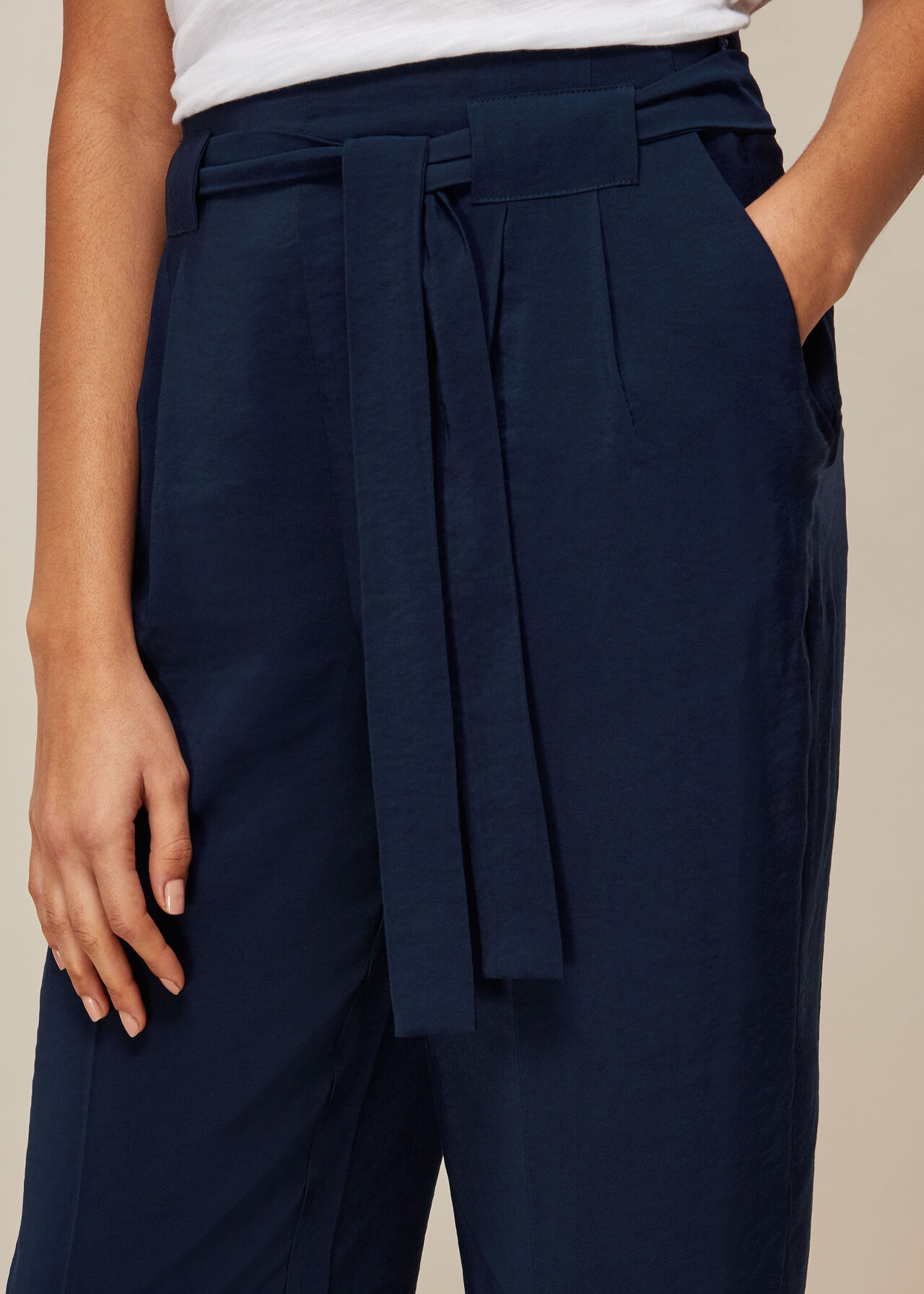 Belted Casual Crop Trouser Navy 