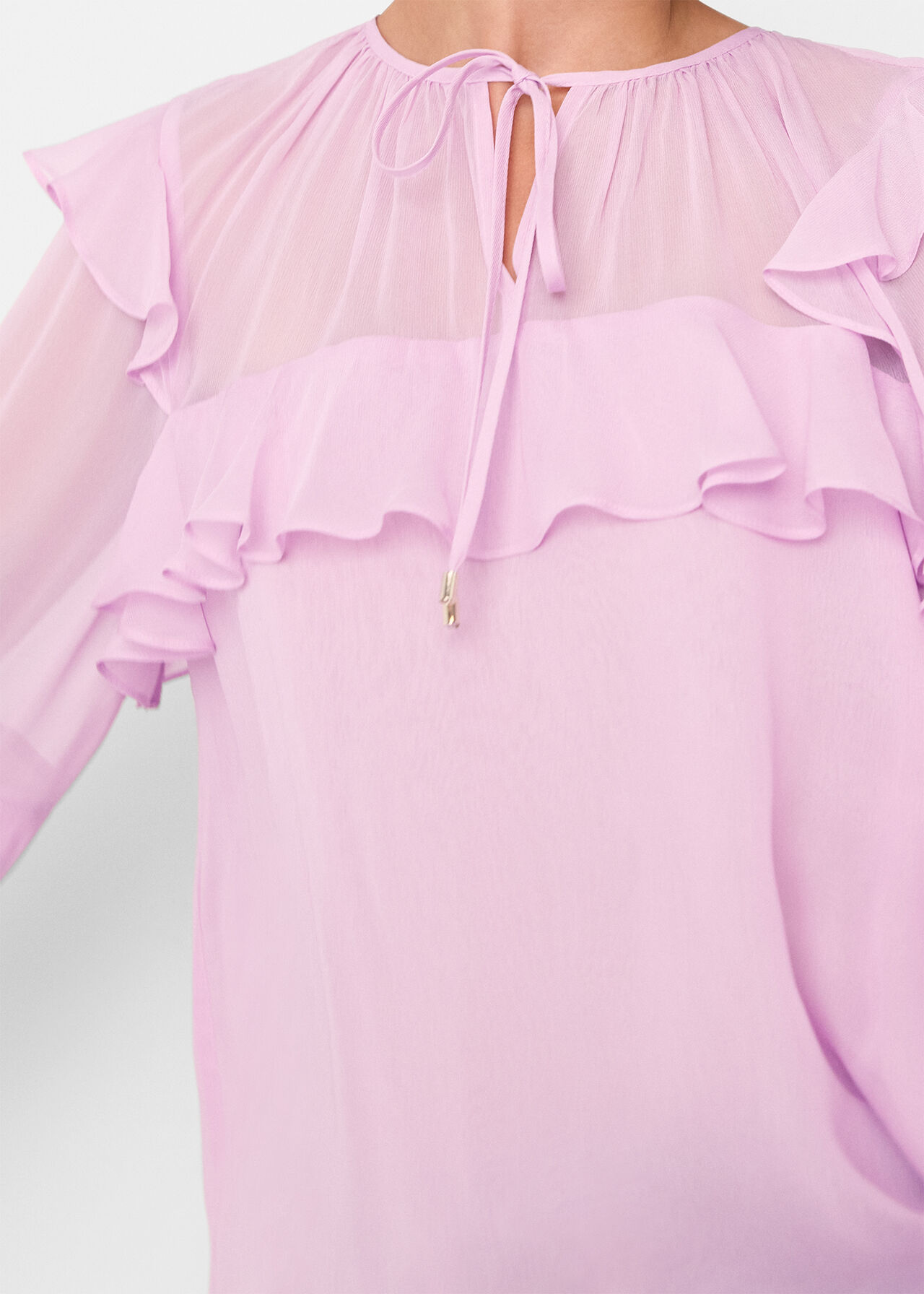 Sheer Tie Neck Frill Blouse