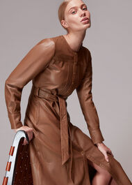Pintuck Leather Midi Dress