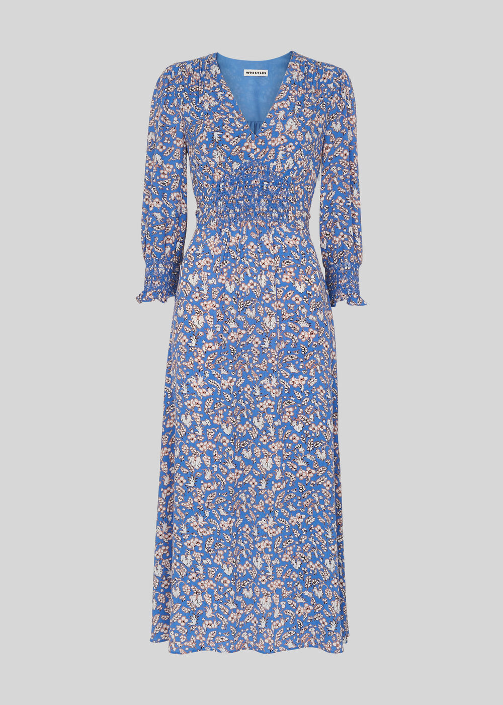Wheat Floral Shirred Dress