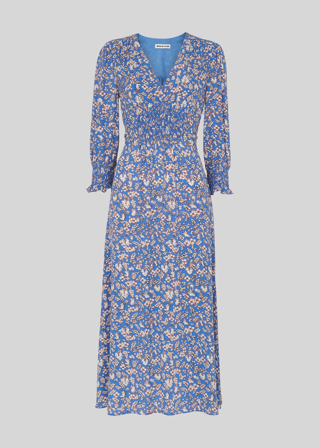 Blue/Multi Wheat Floral Shirred Dress WHISTLES