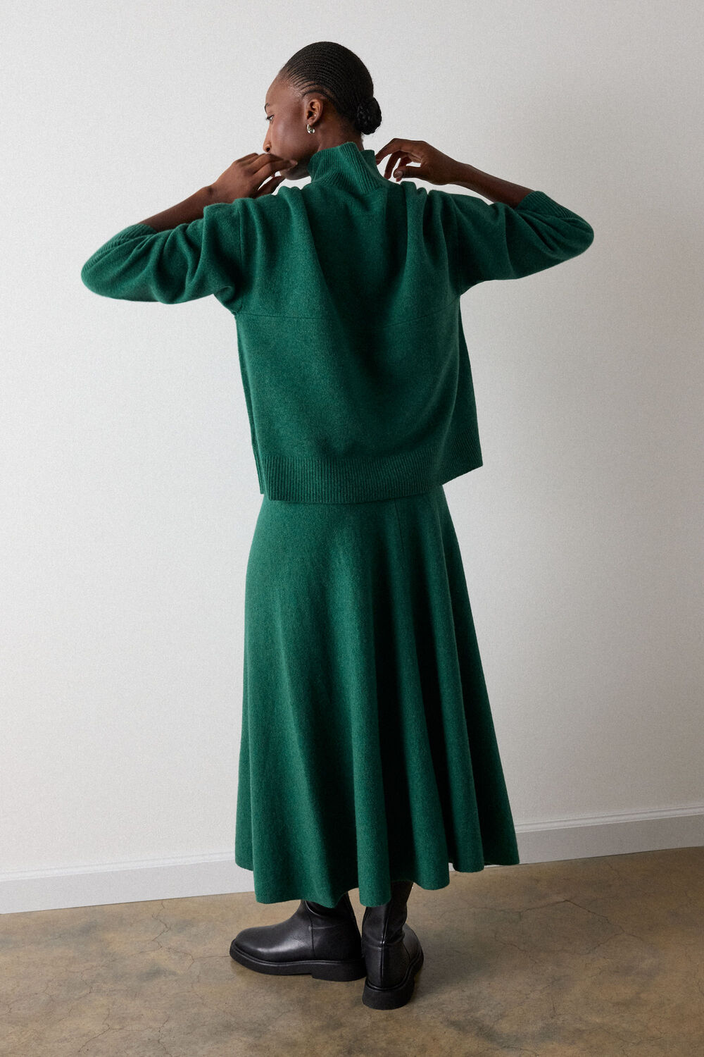 Green Wool Knitted Midi Skirt