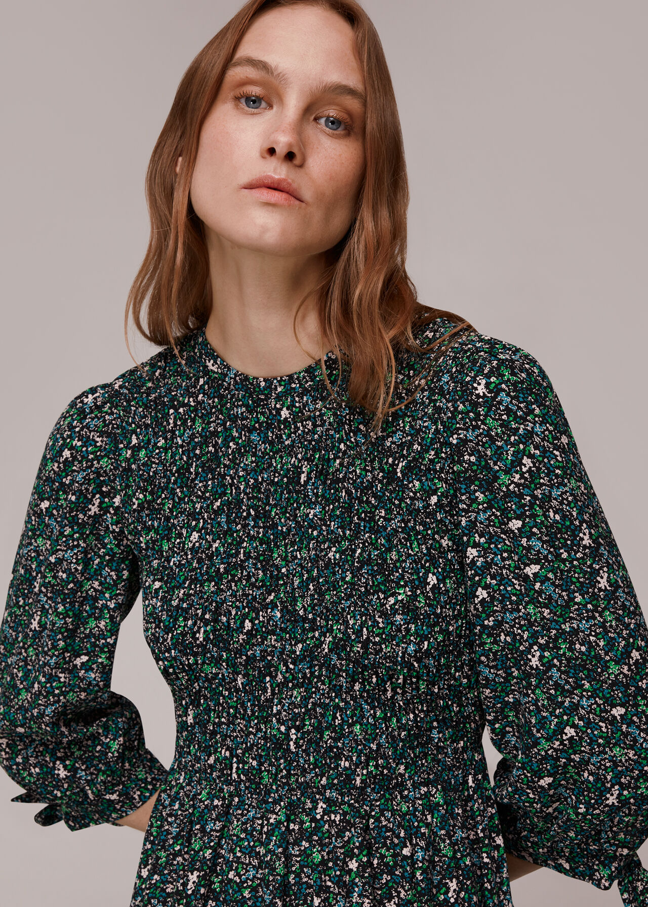 Midnight Garden Shirred Dress