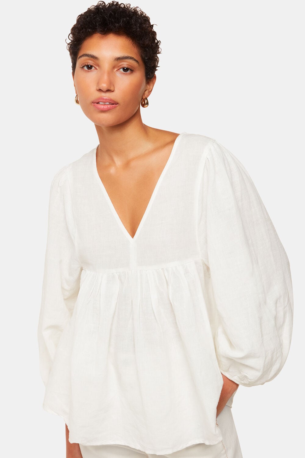 White Gloria Linen Blend Blouse