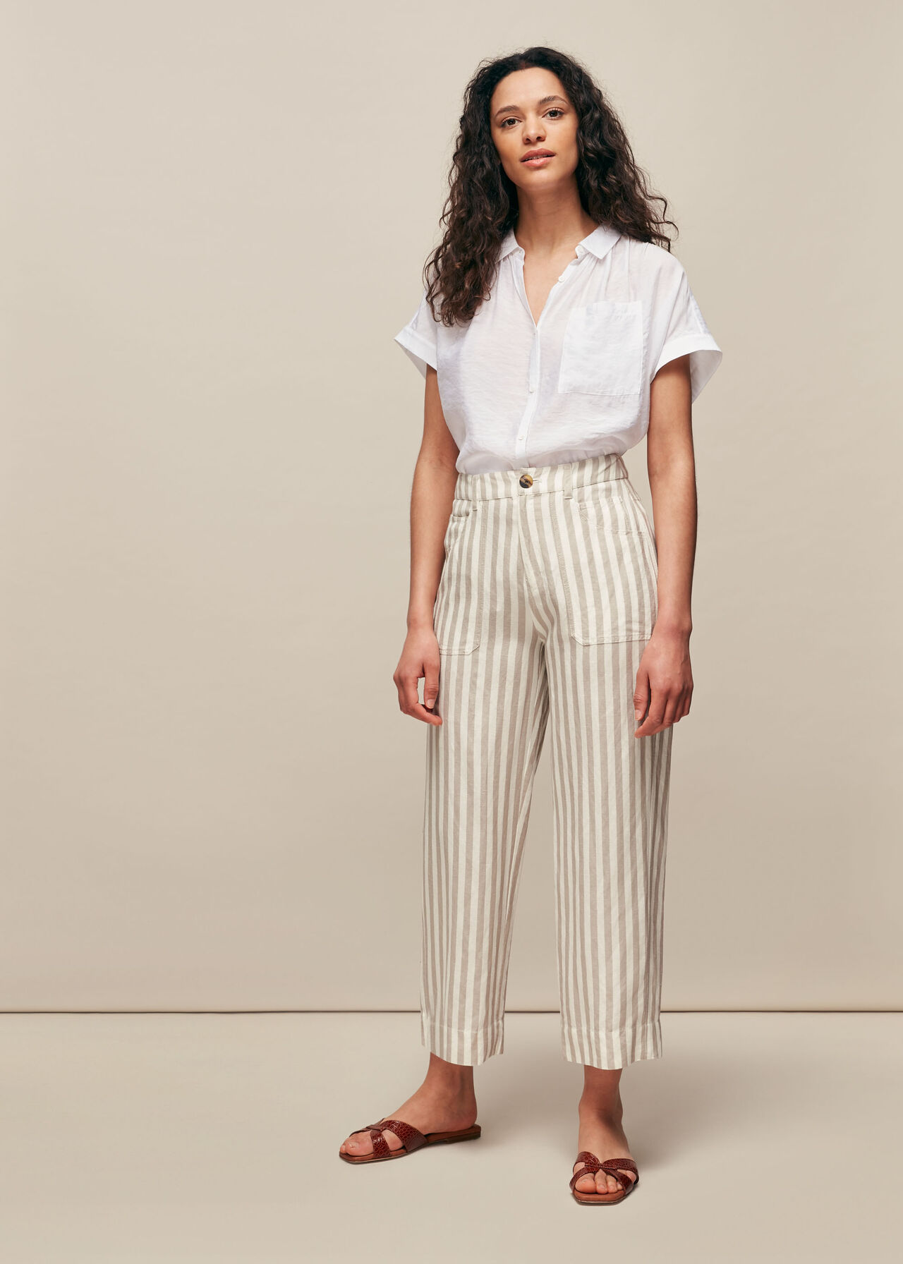 Linen Stripe Trouser White/Multi