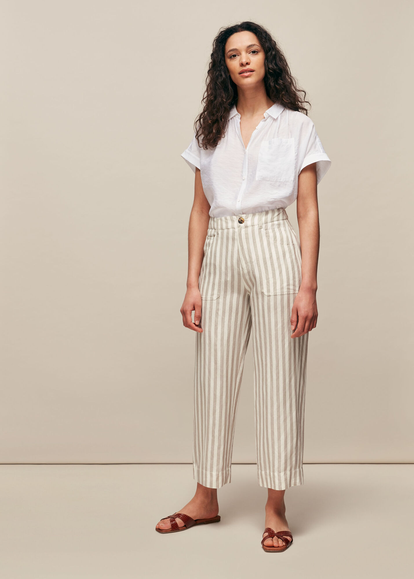 White/Multi Linen Stripe Trouser | WHISTLES