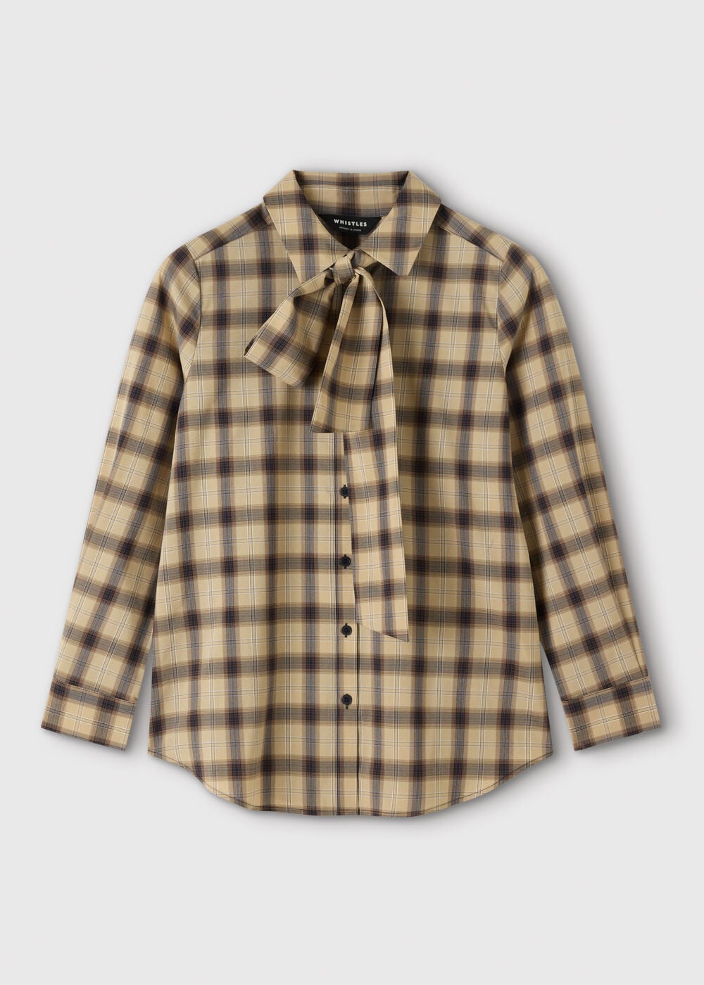 Brown Detachable Scarf Check Shirt