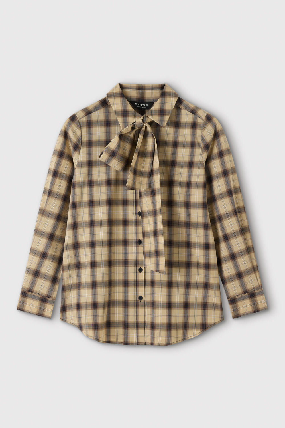Brown Detachable Scarf Check Shirt