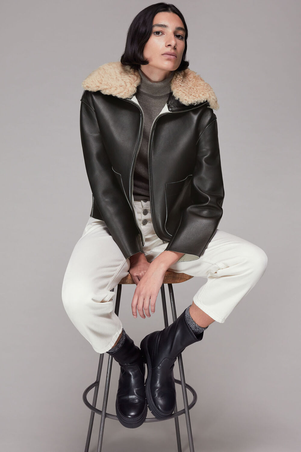 Bonded Shearling Collar Jacket