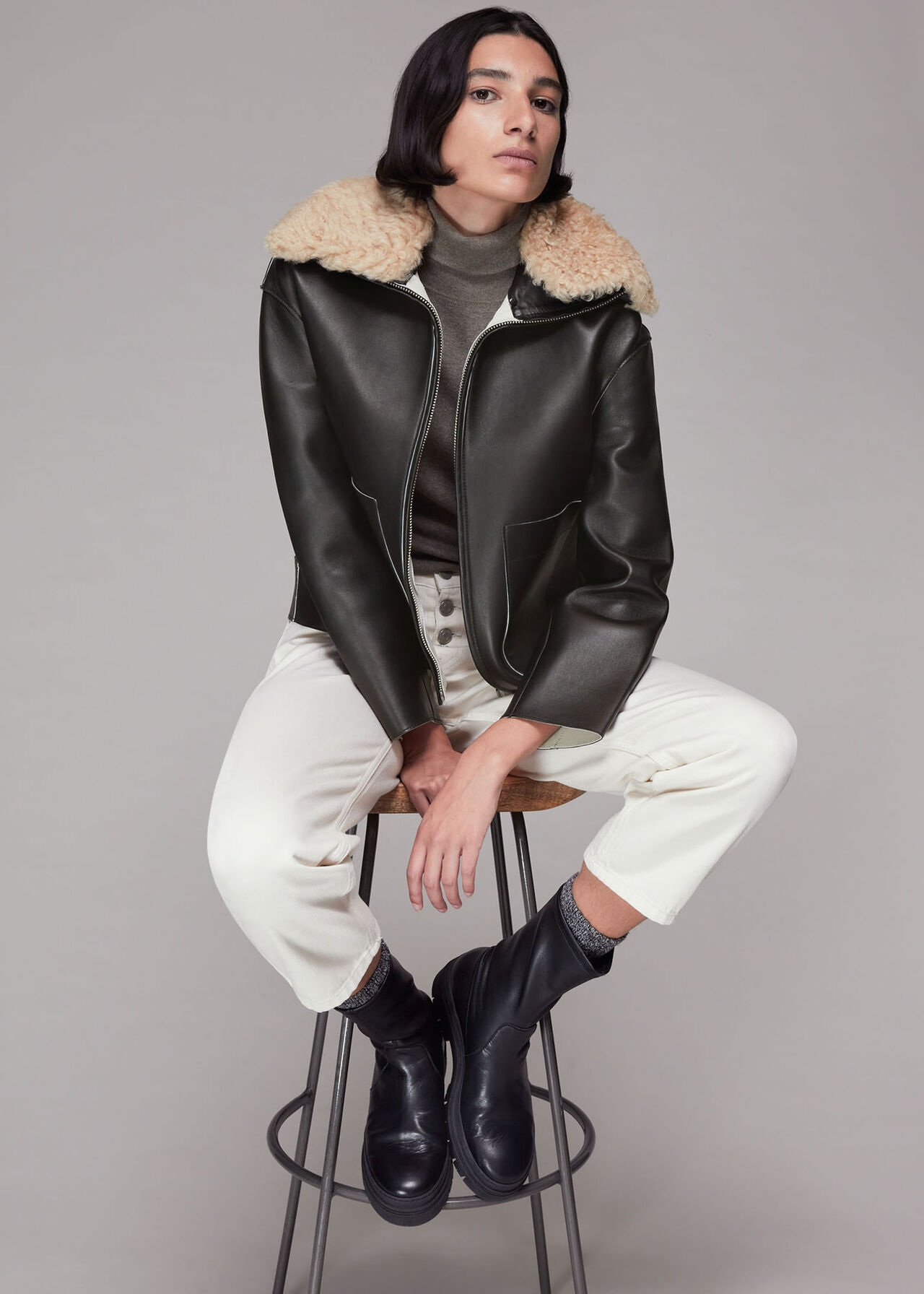 Bonded Shearling Collar Jacket