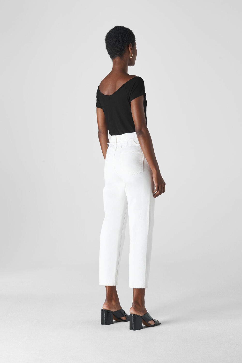Gather Front Bardot Rib Top Black