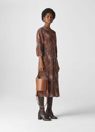 Brown Multi Abstract Animal Midi Dress Whistles Whistles