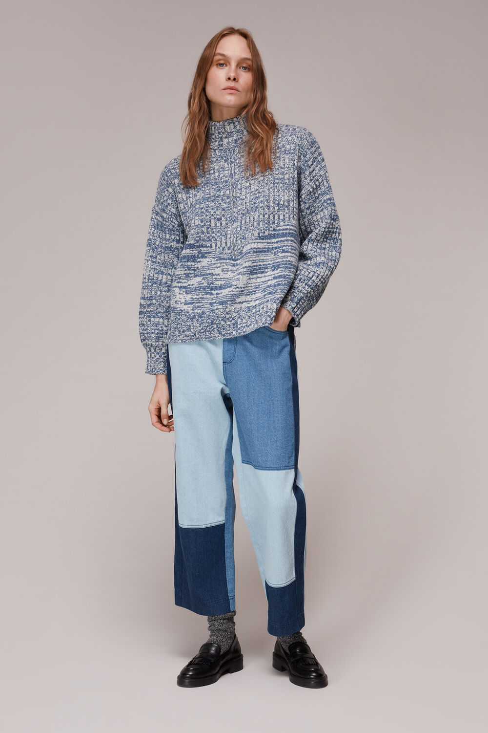 Zip Neck Rib Detail Sweater
