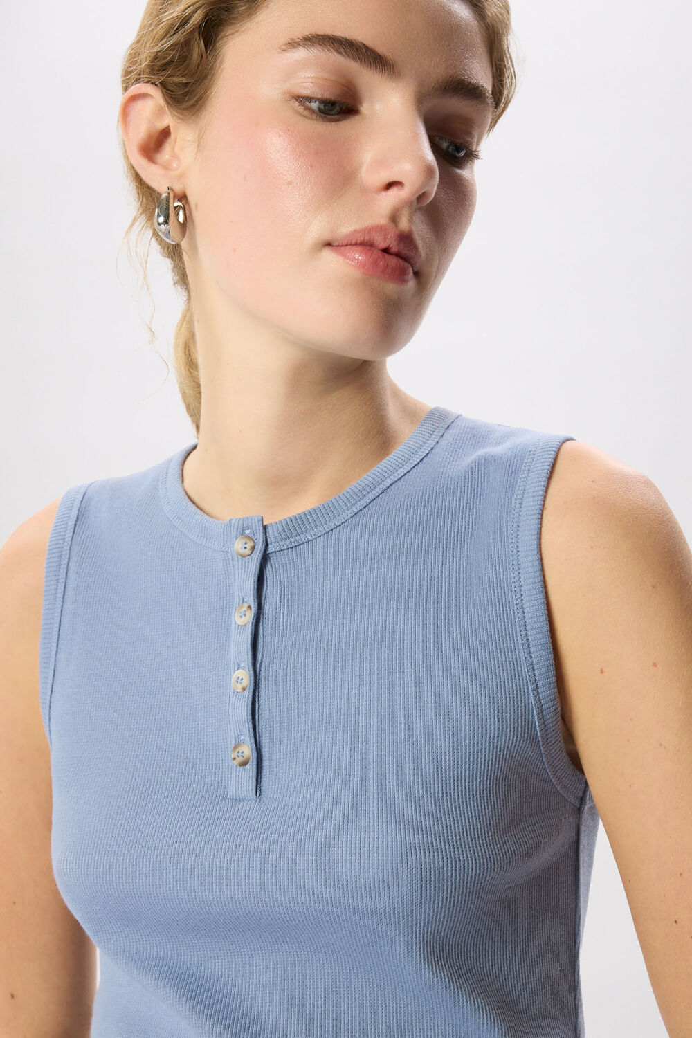 Henley Button Front Tank