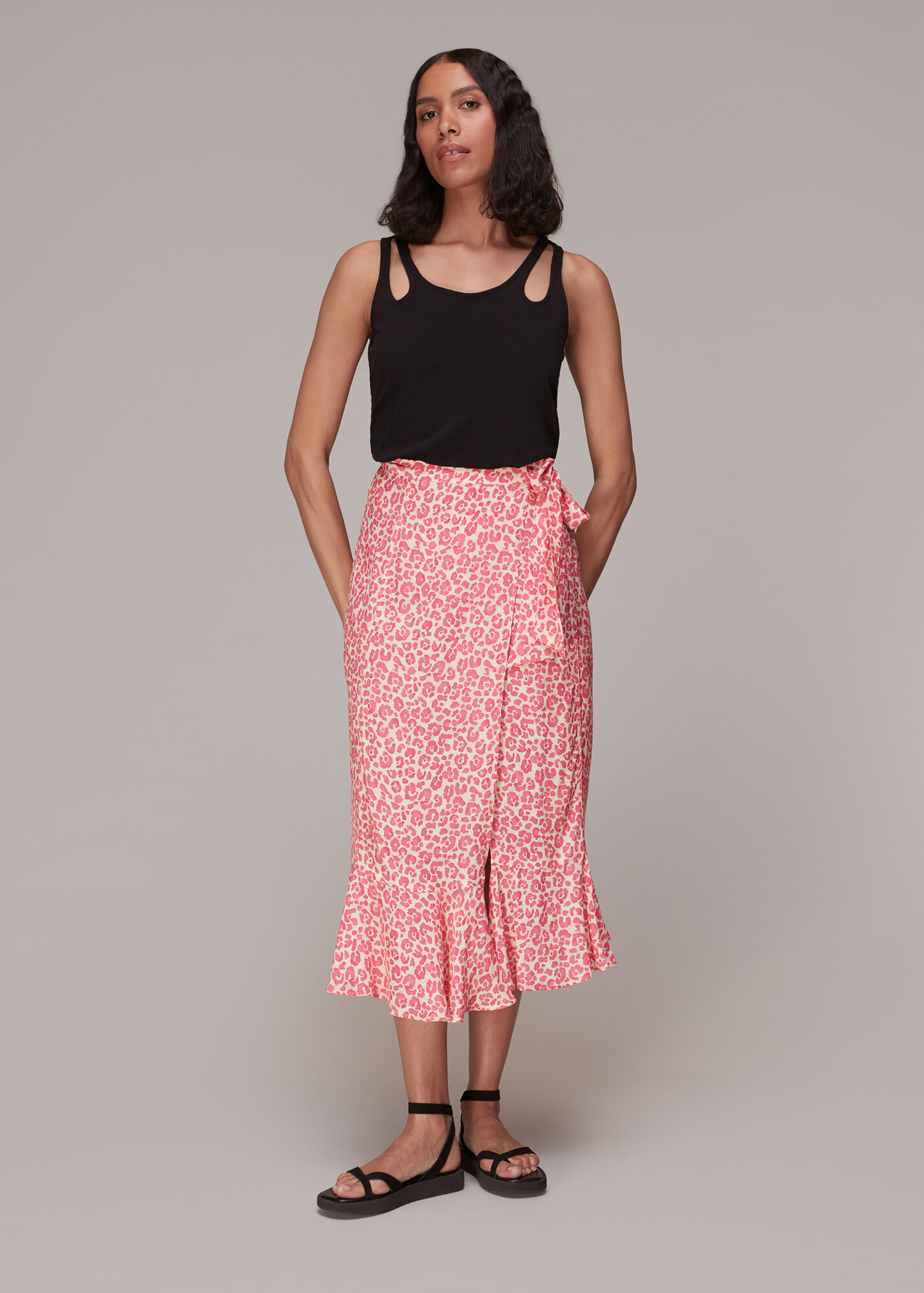 Pink/Multi Cheetah Print Wrap Skirt | WHISTLES