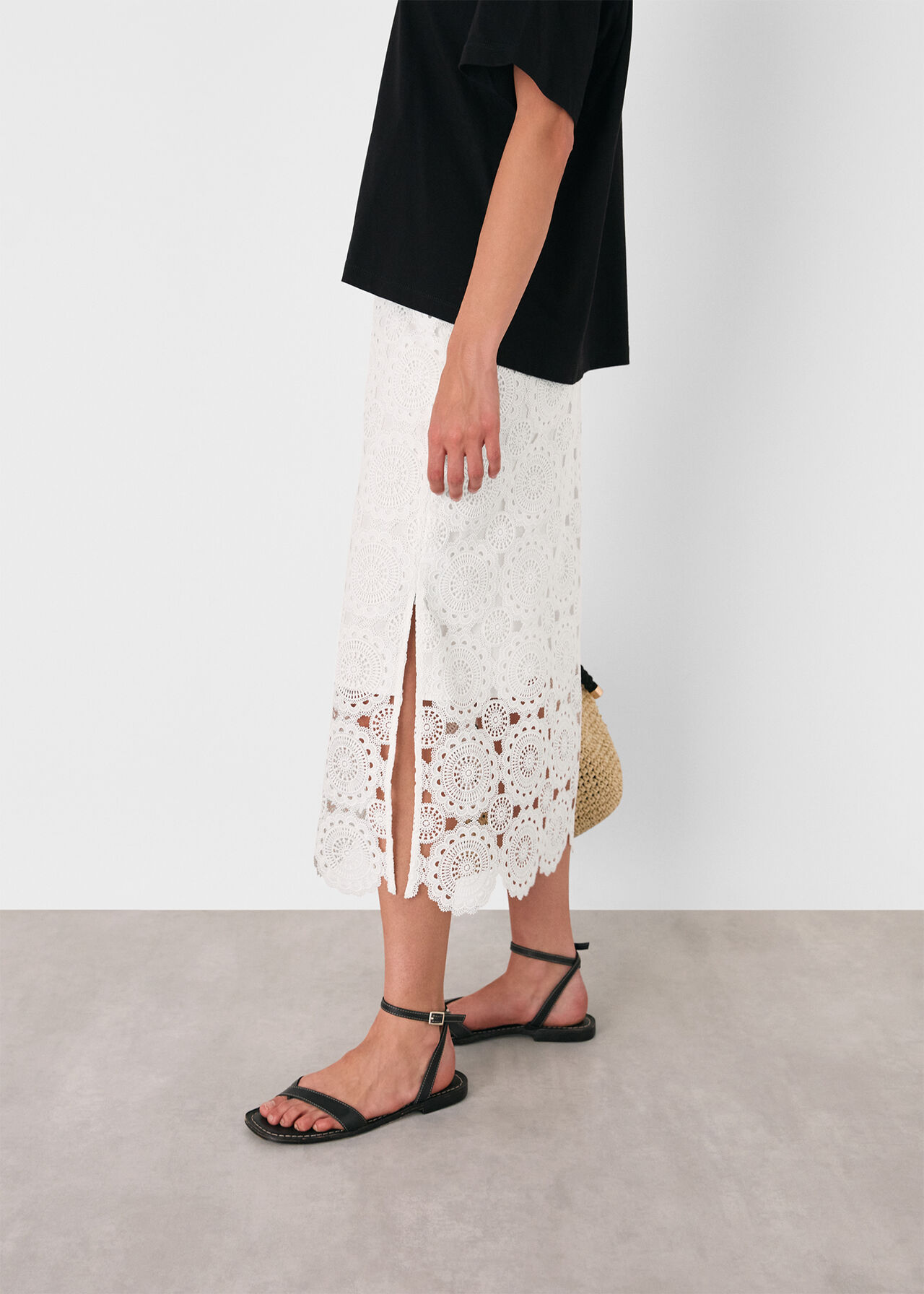 Lace Column Midi Skirt