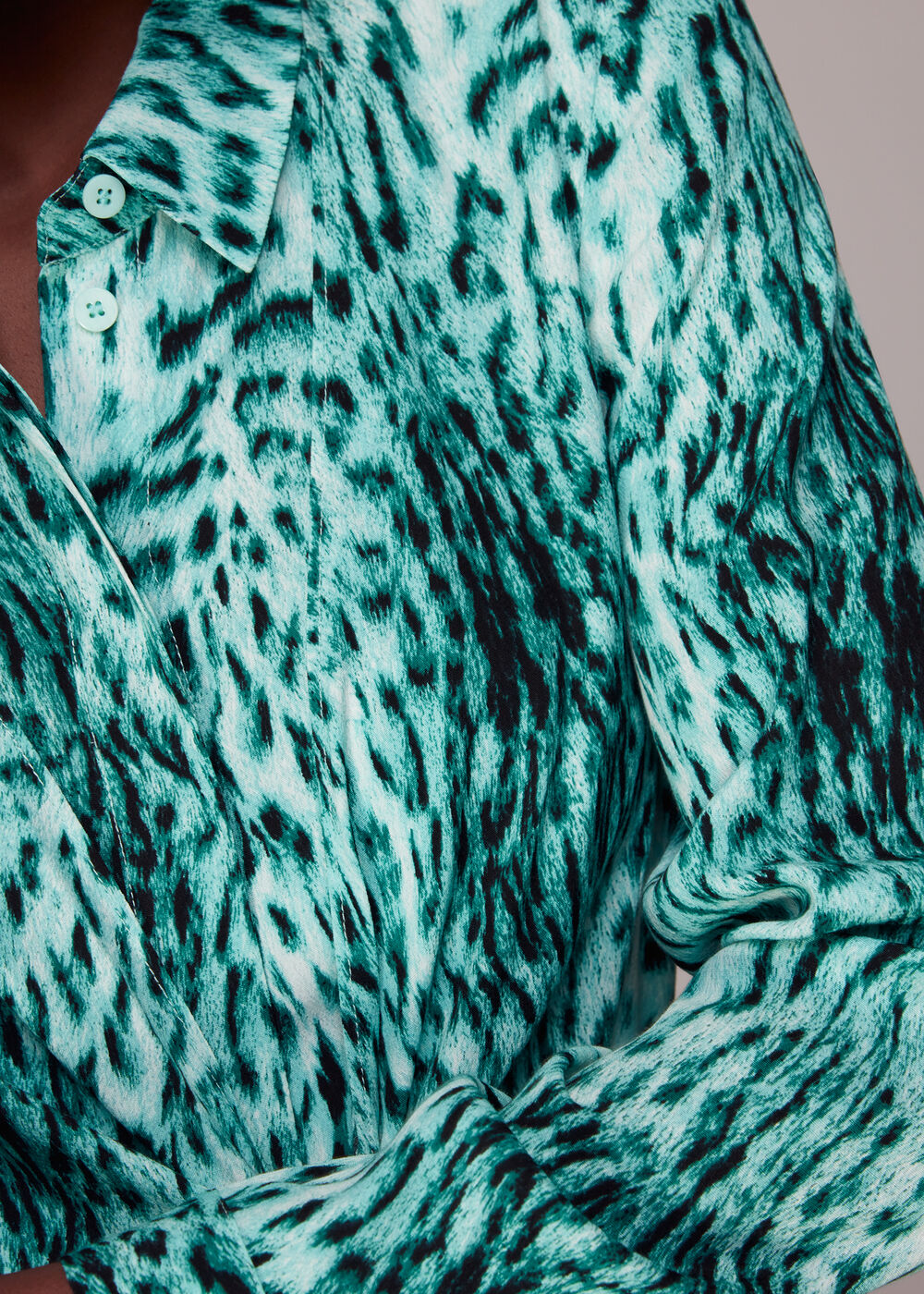 Green/Multi Brushed Leopard Tie Midi Dress | WHISTLES | Whistles US |