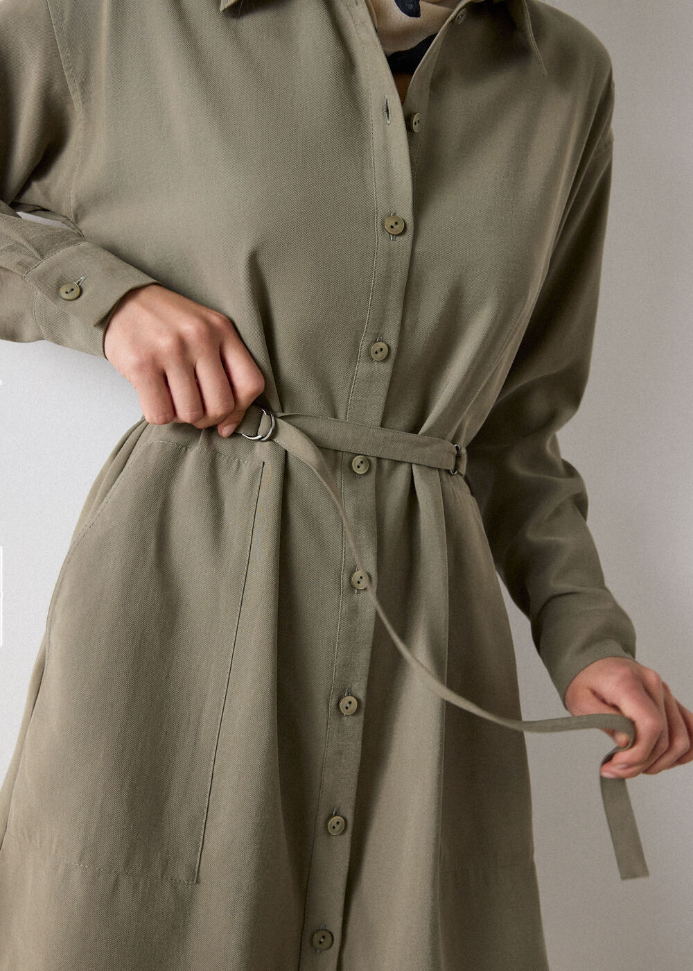 Ring Detail Shirt Twill Dress