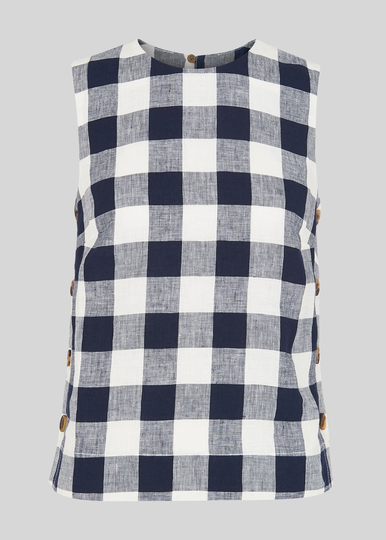 Gingham Linen Shell Top Navy/Multi