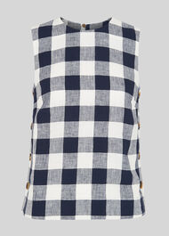Gingham Linen Shell Top Navy/Multi