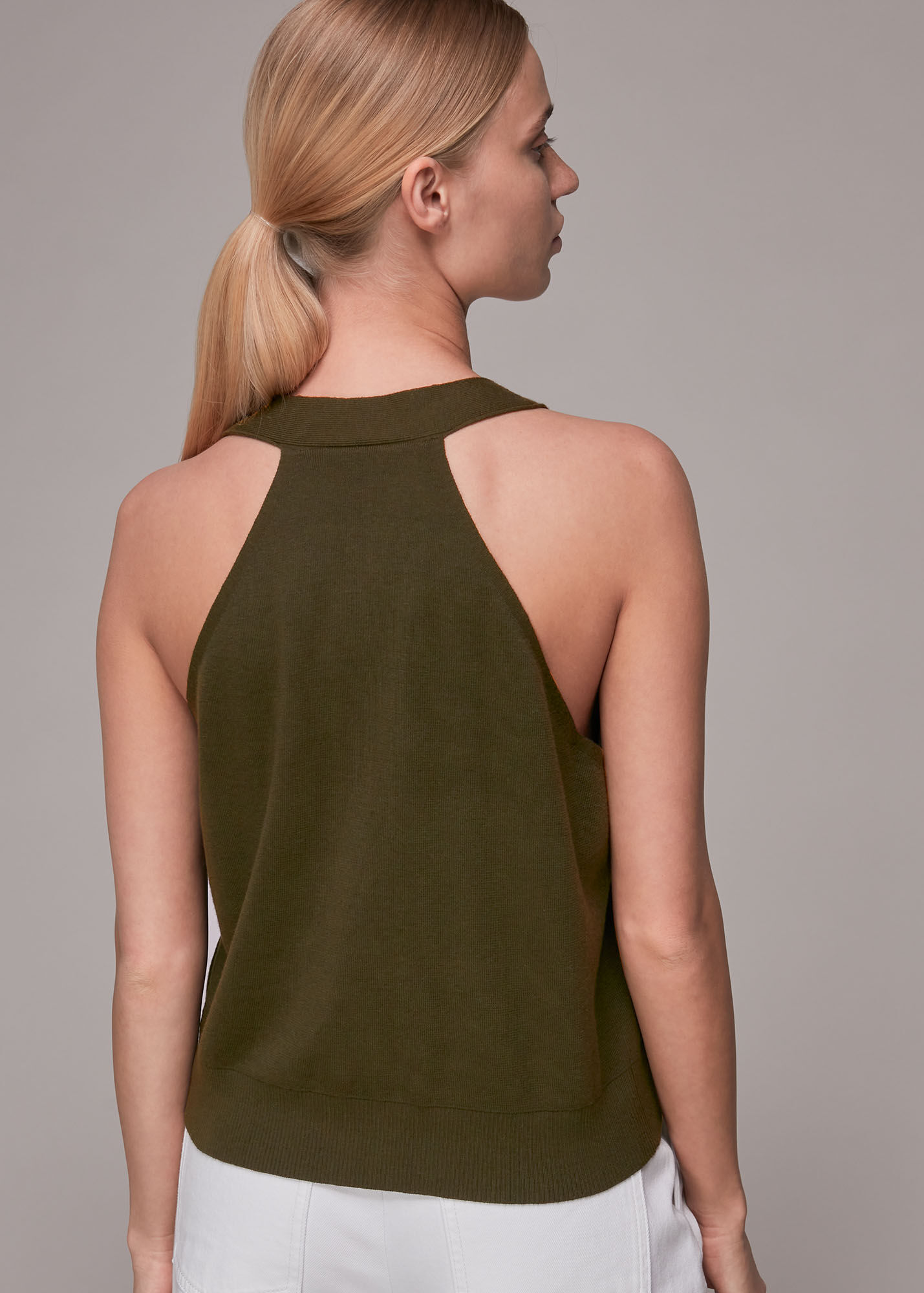 Khaki Knitted Button Through Vest WHISTLES Whistles UK