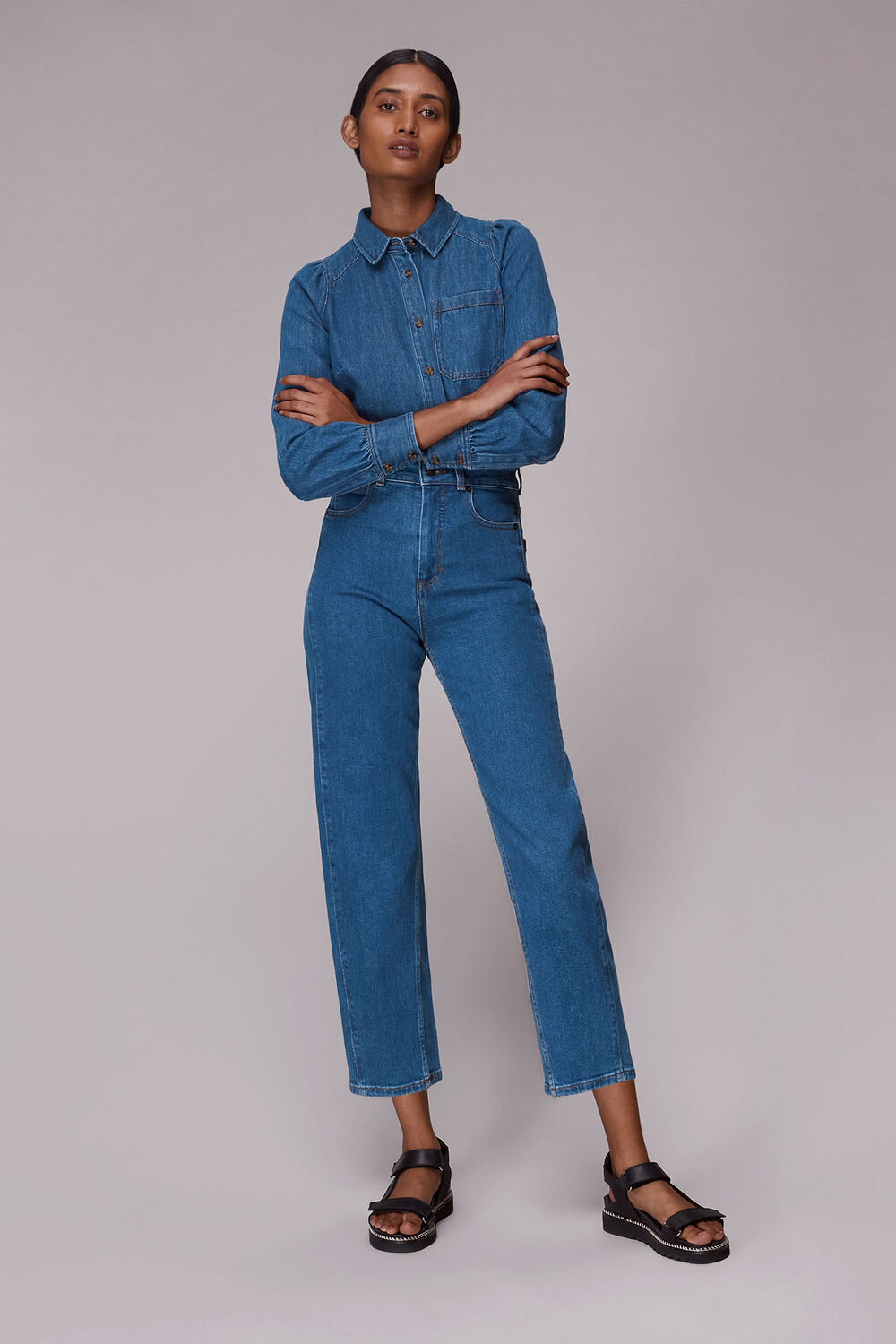 Puff Sleeve Detail Denim Shirt