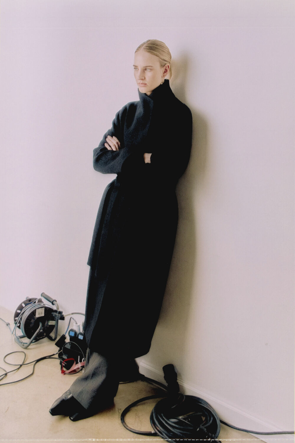 Black Morgana Wool Funnel Wrap Coat