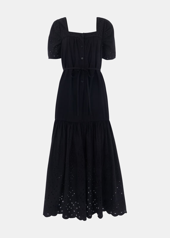Black Broderie Poplin Trapeze Dress