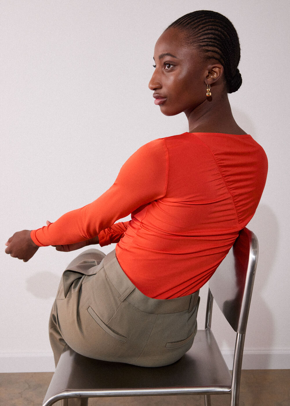 Orange Asymmetric Gathered Top