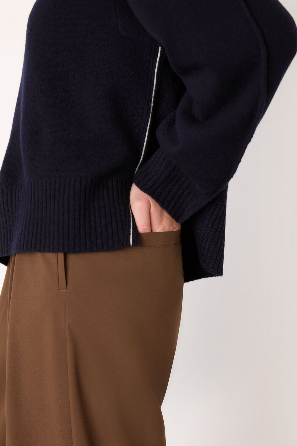 Navy Side Stripe Detail Wool Knit