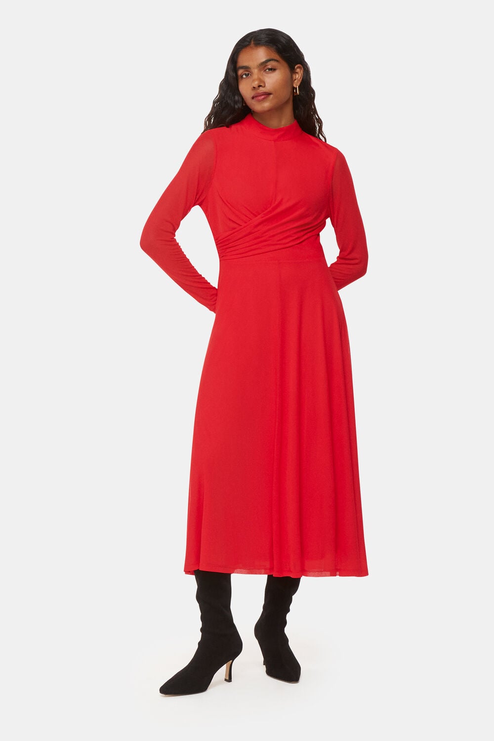 Red Petite Arabella Ruched Mesh Dress