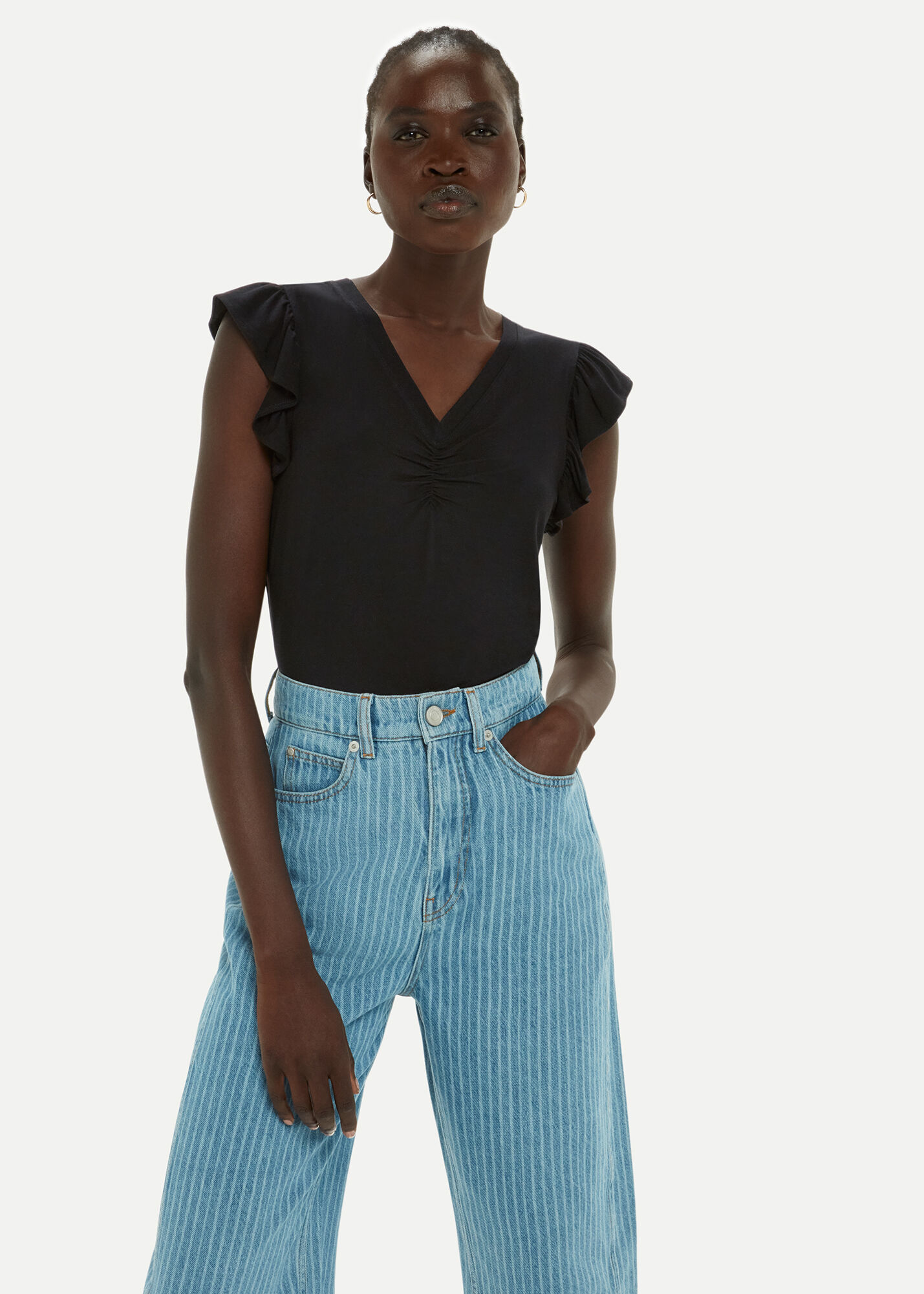 Black frill shoulder top store