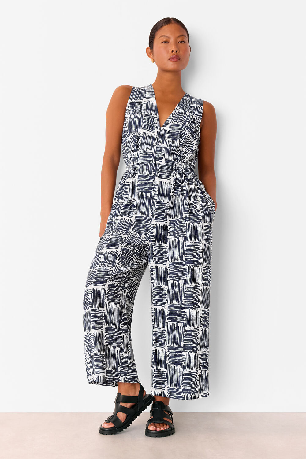 Navy Petite Hatch Squares Jumpsuit