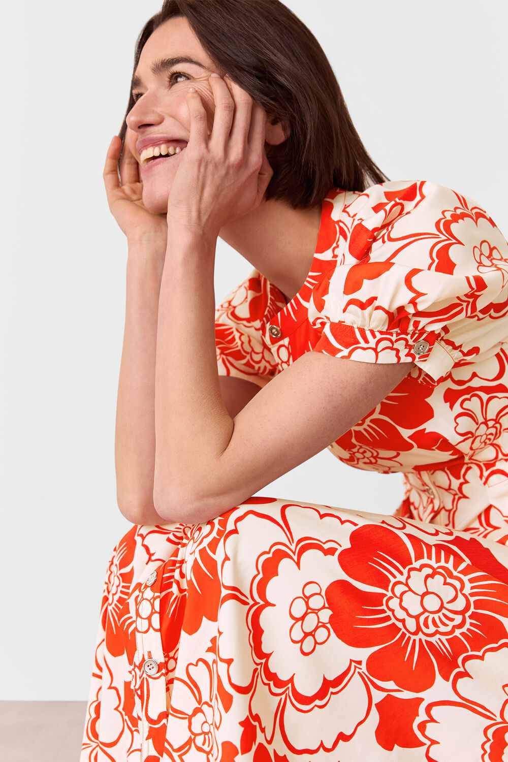 Red Bloom Floral Midi Dress