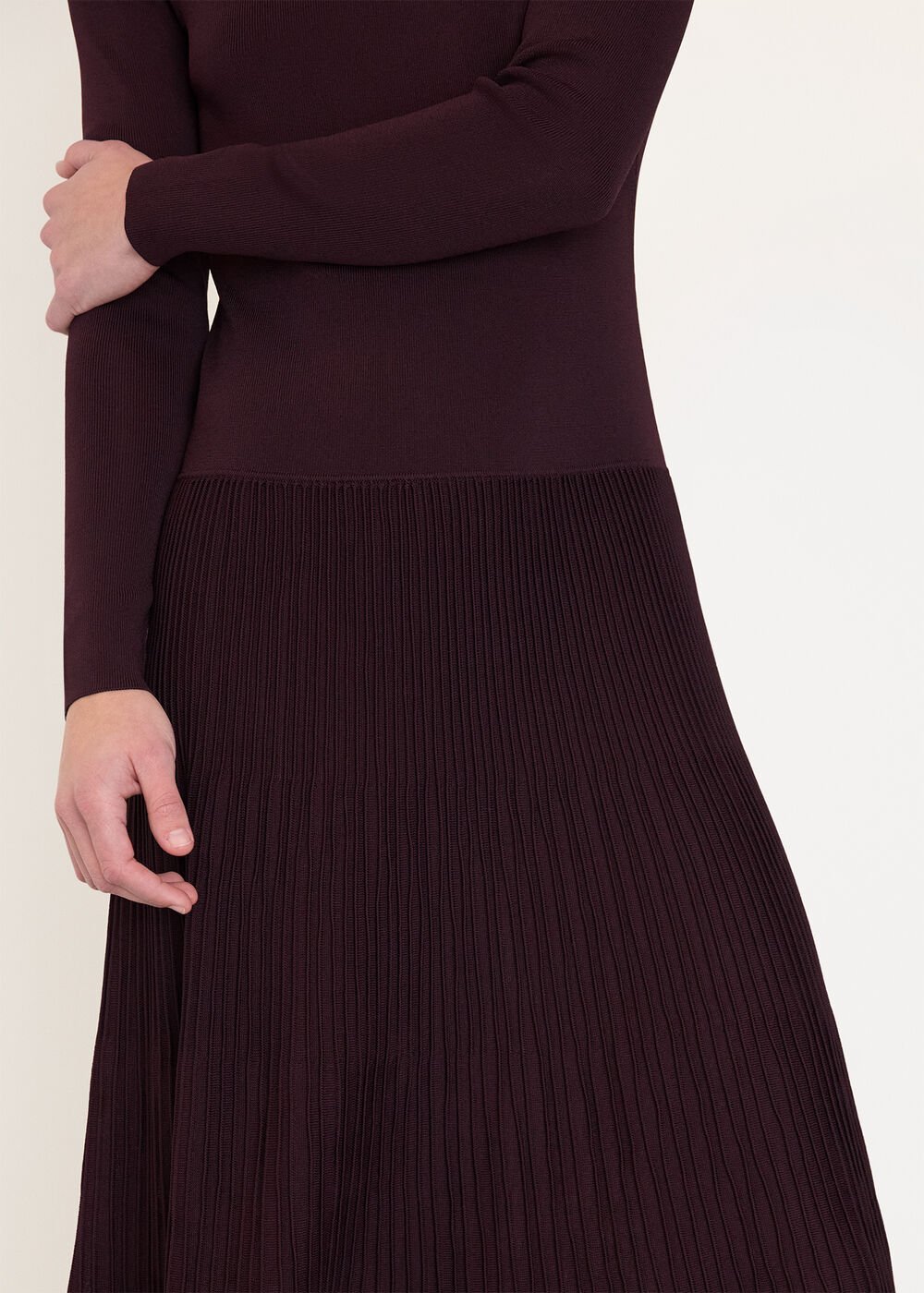 Funnel Neck Pleated Knit Dress
