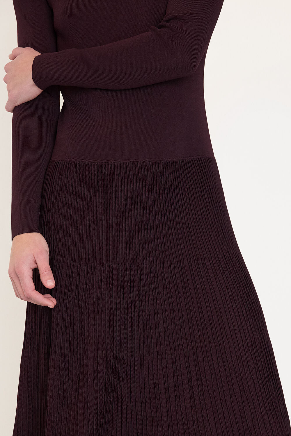 Funnel Neck Pleated Knit Dress