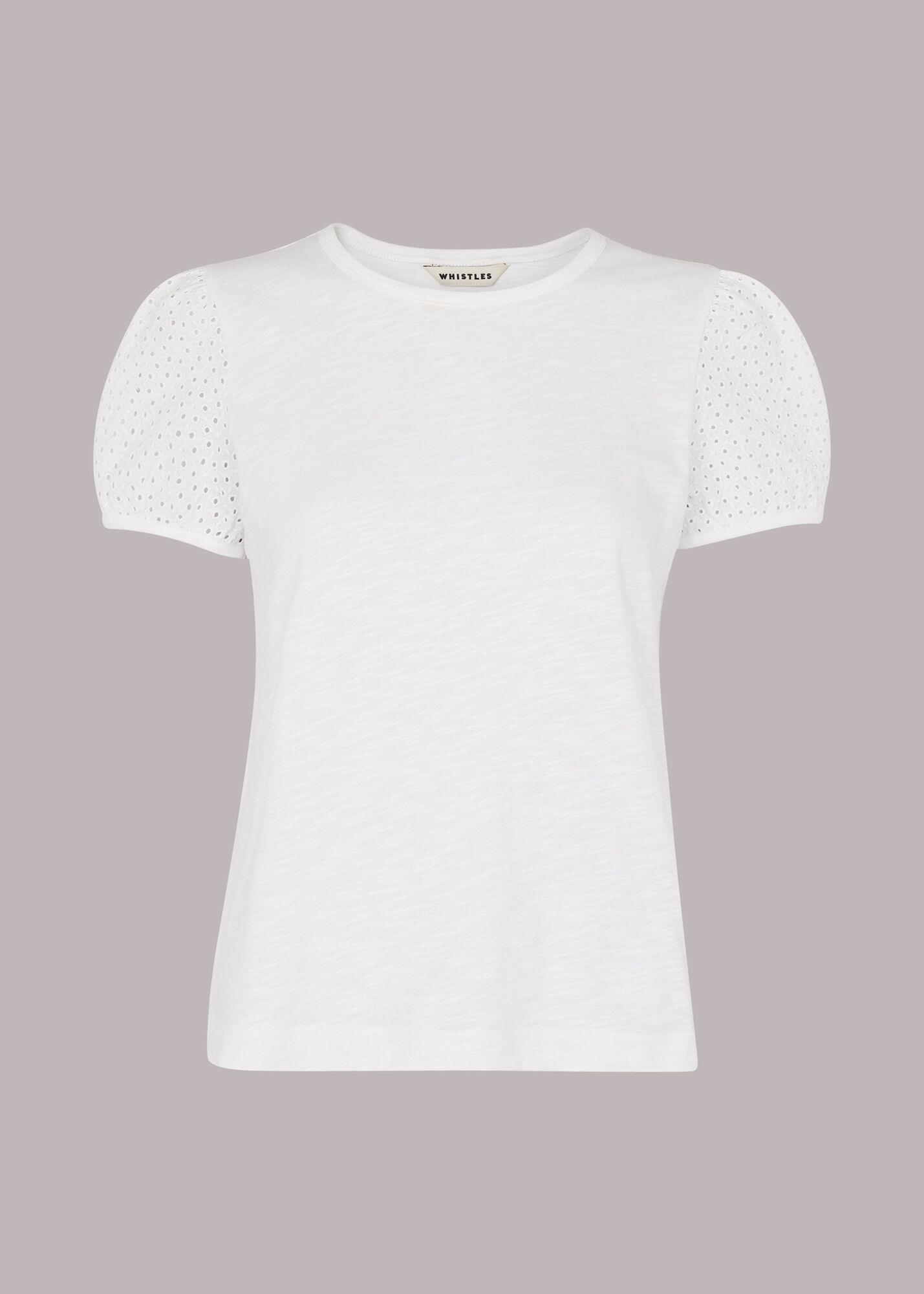 White Broderie Puff Sleeve T-Shirt | WHISTLES | Whistles